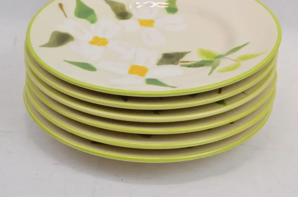 Vintage Franciscan Dogwood Salad Plates Set 6 Embossed Floral USA Green White